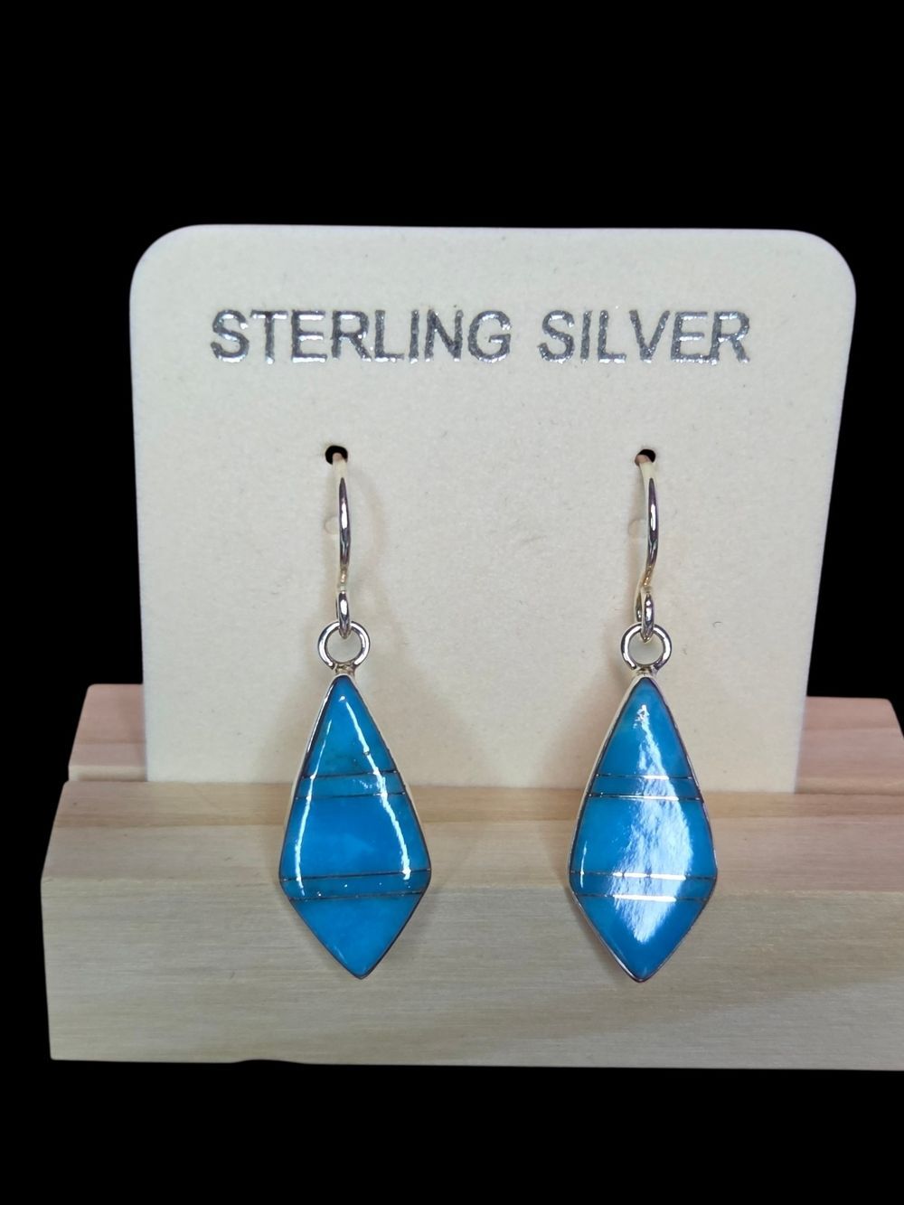 Sterling Silver Teardrop Turquoise Blue Inlay Drop Earrings - Southwest